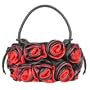 Fontanelli Black & Red Handmade Rose Bouquet Italian Leather Handbag