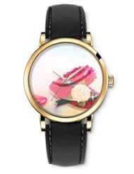 SPRAWL Aanalog Fashion Series Gold Ladies Watches of Genuine Black Leather Strap,Unique Wrist Watch for Women Girls Designed with Red and white rose petals