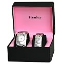 Henley Glamour Midnight Damen Geschenkset bestehend aus silberfarbener, mit glitzernden Steinen besetzter Spangenuhr und passendem Armreif- in schicker Präsentbox - HMS001.1