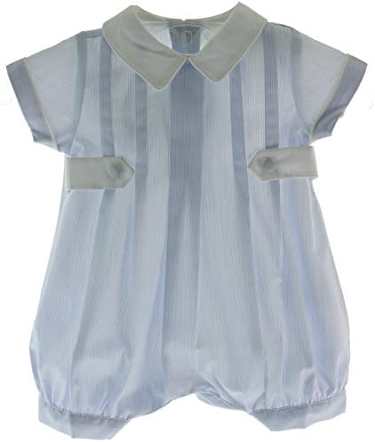 Infant Boys Blue Striped Romper with Side Tabs & Collar 3-6M