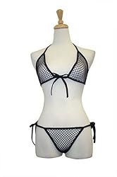 Exposed by Magic Silk Fishnet Tie Side Bra and G-String Set, Lrg/Xl, Black