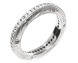 Diamonds Set in Hand Engraved Wedding Band in 18k White Gold Ring Size 6.5 (T.w 0.70)