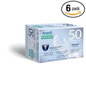 Medi-Touch 13-0050 Disposable Powdered Latex Gloves, Medium, 50 count (Pack of 6) by