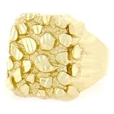 14K Solid Yellow Gold Nugget Diamond Cut Mens Ring