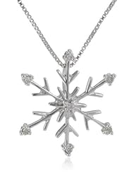 Sterling Silver and Diamond Snowflake Pendant Necklace (0.06 cttw, H-I Color, I2 Clarity), 18"