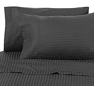 Egyptian Cotton 600 Thread Count 3 - Pc Sateen Stripe Duvet Cover Black - King.