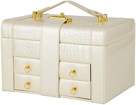 YOYO jewelry three-layer jewelry box glossy leather jewellery organizer with lock and mirror Rice