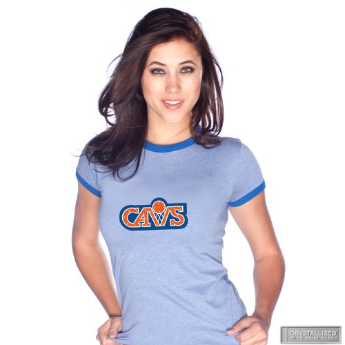 Cleveland Cavaliers Blue Retro Ringer with Swarovski Crystal by Majestic Threads