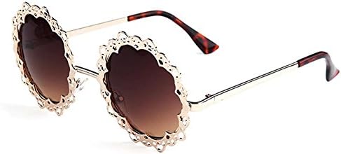 Men's metal round frame sunglasses summer sunglasses male Korean retro round reflective sunglasses (Dark brown)