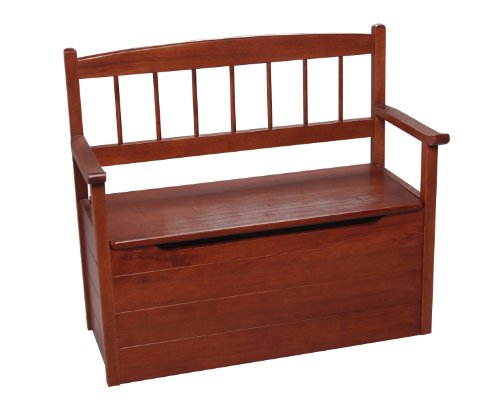 Gift Mark Cherry Deacon Style Toy Box with Spindle Back and Arm Rests, Cherry