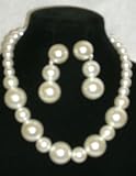 Graduated White Pearl Choker Necklace with Earrings for Women and Teens