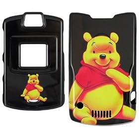 Black Winnie the Pooh Hard Case for Motorola RAZR V3 / V3c - V3 Cell Phone Faceplate Cover