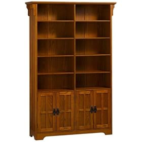 Craftsman 64w Double Bookcase With Cabinet, 64W, DARK OAK by Home Decorators Collection