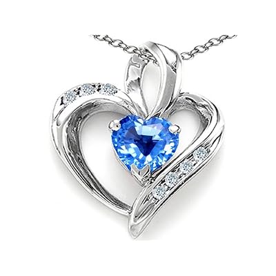 0.67 cttw 10k Gold Genuine Heart Shape Blue Topaz and Diamond Pendant - Yellow Gold