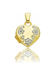 14K 2 Tone Gold Heart Floral Locket (10 x 10mm)