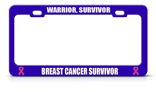 Vilma Warrior Proud Survivor Cancer Ribbon Blue Metal License Plate Frame Tag Border