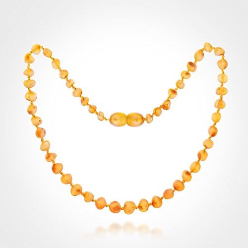 RAW Amber Teething Necklace - for Babies (Unisex). Amberos Directly From Lithuania Certified Baltic Amber Baby Teething Necklace Highest Quality Guaranteed Anti Inflammatory, Drooling & Teething Pain.
