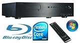 HTPCIntelBluray-506 xp Intel Core i3-550 2x 3,2GHz  	4GB DDR3 (2x 2GB)  	Gigabyte H55M-D2H mit Intel-H55-Chipsatz (1x PS/2, 1x VGA, 1x DVI-D Port, 1x HDMI Port, 1x Optical SPDIF, 8x USB2.0, 1x RJ-45 LAN, 6x HD Audio Jack)  	500GB Sata2  	Bluray-Combo (BR-Lesen/DVD-Brennen)  	Slim-HTPC-Gehäuse in Schwarz aus gebürstetem Aluminium mit Front-USB/Audio/Multimediatasten und Fernbedienung (34.30 cm x 42.00 cm x 10.30 cm) DER SUPERLEISE BLURAY-WOHNZIMMER-PC MIT WINDOWS XP PROFESSIONAL SP3