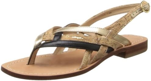 Diane von Furstenberg Women's Carley Dress Sandal,Black Vacchetta/Nat Cork/Gold Nappa,8.5 M US