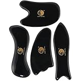 HEARTCANFEEL Gua Sha Scraping Massage Tool + Ultra Smooth Edge + 100% Hand Made Buffalo Horn Guasha Board - Highest Quality + GREAT Tools for Graston SPA Acupuncture Therapy Trigger Point Treatment on Face [Set of 4] [with E-Book]