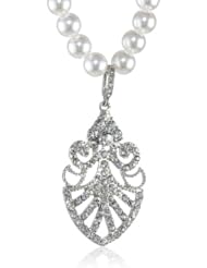 Roman Bride Faux Pearl and Clear Crystal Pendant Necklace, 21"