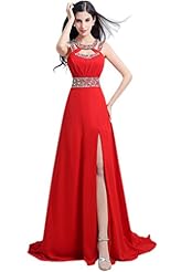 Chiffon Natural   Waistline Sequined Open-Back  Evening Dress  With Rhinestones