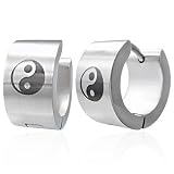 Stainless Steel Huggie Earrings, Yin-Yang Design