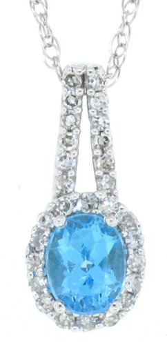 0.40ct Oval Blue Topaz and Diamond Pendant in 10Kt White Gold w/chain
