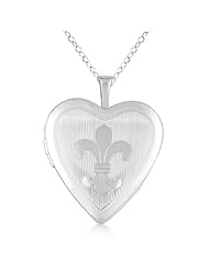 Vintage Heart Shaped Fleur De Lis Locket Necklace Sterling Silver