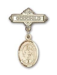 14K Gold Baby Badge with St. Nicholas Charm and Godchild Badge Pin