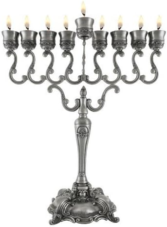 Pewter Large 21.5" tall Hanuukah Menorah for Candle or Oil use. by Legacy Judaica