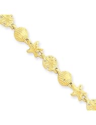 14 Karat Yellow Gold Starfish, Shell and Sand Dollar Bracelet - 7 Inch