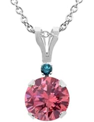 0.92 Ct Round Pink Diamond Blue Diamond 14K White Gold Pendant