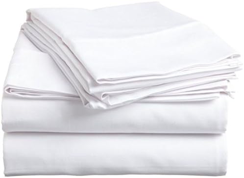 Olympic Queen Size Linen Park Egyptian Cotton 450-Thread-Count 6 PC's Sheet Set [+8 Inch] Pocket Drop, White Solid