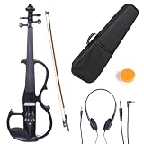 Cecilio CEVN-2BK 4/4 Full Size Electric Silent Solidwood Violin w/ Ebony Fittings in Black Metallic