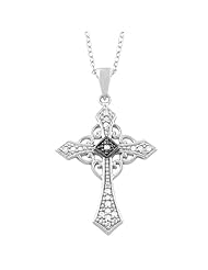 Two-Tone Sterling Silver With Diamond Accent Celtic Cross Necklace (0.136 cttw , 18 inch)