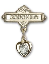 Gold Filled Baby Badge with Blue Miraculous Charm and Godchild Badge Pin