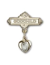 Gold Filled Baby Badge with Blue Miraculous Charm and Godchild Badge Pin