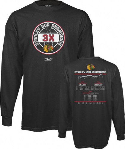 Buy Chicago Blackhawks -Black- 3-Time Stanley Cup Champions Long Sleeve T-Shirt