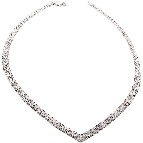 Sterling Silver Italian Riccio V Necklace 5-Row 3/16 inch wide, 16 inch