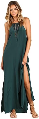 ACACIA SWIMWEAR Women's Makawao Crochet Front Maxi Dress, Seaweed, Large