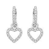 14K White Gold Diamond Heart Earrings