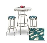 Chrome Bar Table & 2 Chrome Philadelphia Eagles NFL Fabric Seat Barstools