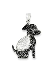 Sterling Silver Black & Clear CZ Dog Pendant. Metal Wt- 3.77g