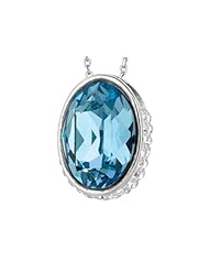 Sterling Silver 1.1mm Cable Chain Link Simulated Aquamarine Oval Ladies Pendant