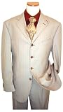 Extrema by Zanetti Eggshell With Taupe Stitching And Shadow Stripes 130'S Italian Wool Wideleg Suit
