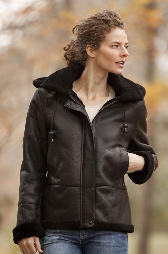 Womens Sheepskin Bomber Jacket with Hood