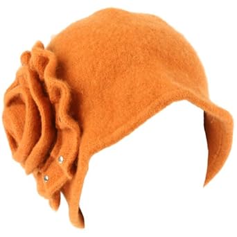 100% Wool Winter Cloche Crushable Foldable Bucket Big Flower Church Hat Pumpkin