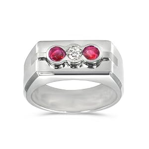 Men's Diamond Ring - Unique Three Stone Men's Diamond Ring in Platinum (.15 dia / .40 ruby ct. tw. / G Color / VS1-VS2 Clarity) - 11.5