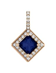 10K Rose Gold 5.00x5.00mm Princess Cut Sapphire and Diamond Pendant